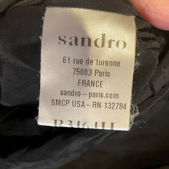 Sandro Paris Dress Womens 2 Black Short Sleeve Mini Silk Tie Neck Evening Event - Picture 11 of 12